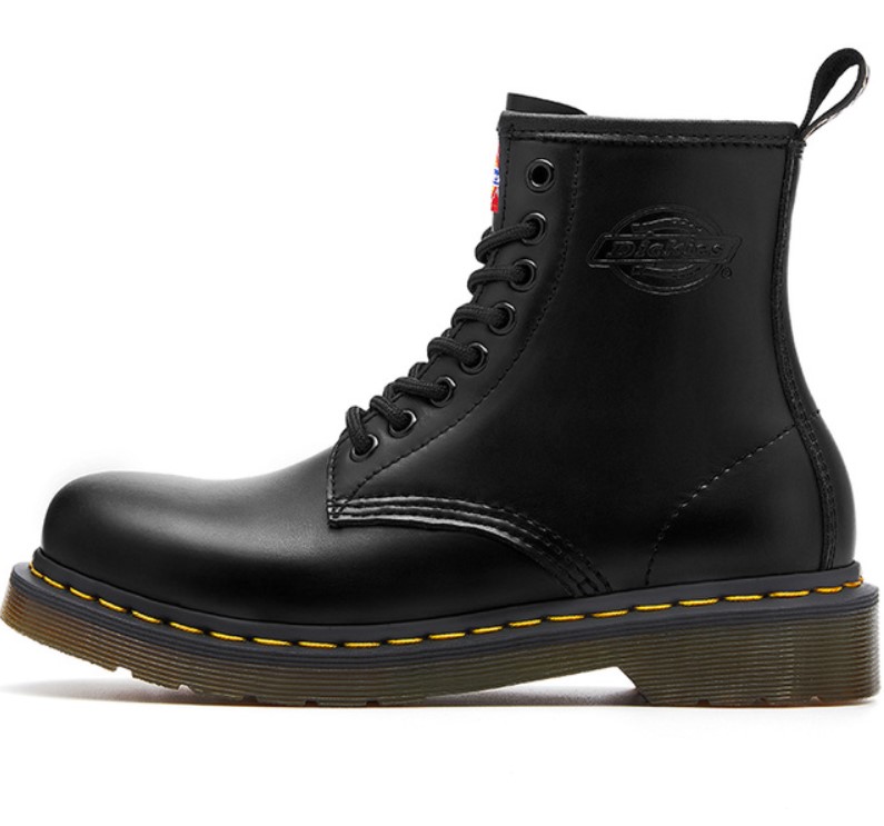 Dickies 帝客 女士圆头车缝线粗跟短筒马丁靴204W50LXS83 黑色UK5