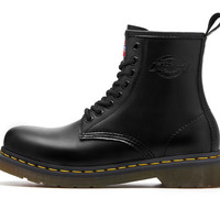 Dickies 帝客 女士圆头车缝线粗跟短筒马丁靴204W50LXS83 黑色UK5