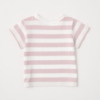 无印良品 MUJI 新生儿 印度棉天竺编织 条纹短袖T恤 粉红色 70