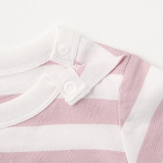 无印良品 MUJI 新生儿 印度棉天竺编织 条纹短袖T恤 粉红色 70