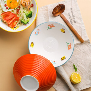 KAWASIMAYA 川岛屋 日式拉面碗大号汤碗单个家用陶瓷大面碗泡面碗斗笠喇叭碗牛肉面碗沙拉碗 黄色8寸面碗