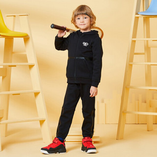 乔丹儿童套装2019冬季新款男童运动中大童儿童两件套长袖外套裤子 黑色 170cm