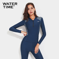 Watertime蛙咚 女游泳衣 水母衣潜水浮潜服 显瘦保守运动泳衣 分体长袖上衣冲浪服防晒衣 蓝色半拉链上衣+长裤 S