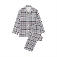 无印良品 MUJI 男式 无侧缝法兰绒 睡衣 纯棉 睡衣套装 家居服 灰色X图案 S