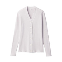 無印良品 MUJI 無印良品  女式 棉柞蚕丝 罗纹编织 V领开衫 浅银灰色 S