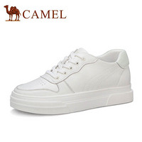 骆驼（CAMEL） 女士 时尚休闲牛皮圆头厚底增高小白鞋 A01566604 米/绿 38