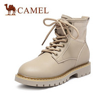 骆驼（CAMEL）女鞋 时尚新潮裁剪拼接车缝线粗跟马丁靴 A04543612 卡其 40