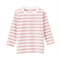 无印良品 MUJI 婴儿 印度棉天竺编织 条纹长袖T恤 粉红色 婴儿 80