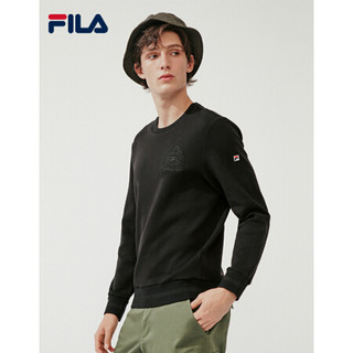 FILA 斐乐官方 男子卫衣 时尚运动圆领针织套头衫男（922预售） 正黑色-BK 165/88A/S