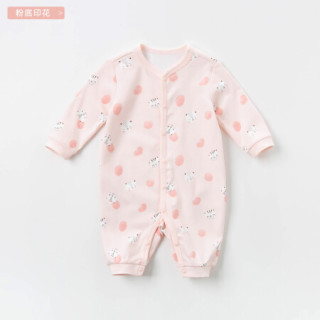 davebella戴维贝拉2020秋装新品新生儿衣服婴儿连体衣 初生儿爬服 粉底印花 80cm（建议身高73-80cm）