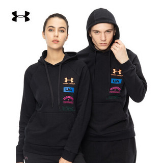 安德玛官方UA Rival Fleece运动连帽卫衣男女同款Under Armour1355639 黑色001 男码M/女码L