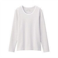 無印良品 MUJI 無印良品 女式 弹力罗纹编织 圆领长袖T恤 浅银灰色X图案 M
