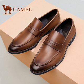 骆驼（CAMEL）正装皮鞋男商务牛皮英伦软底套脚乐福鞋 A032148950 棕色 42