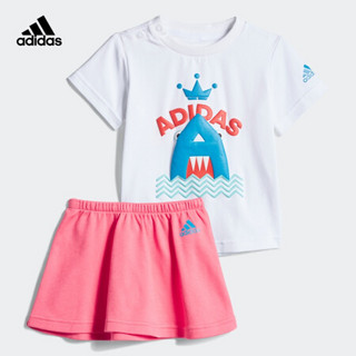 阿迪达斯官网 adidas IG F TEE SET婴童装训练短袖针织套装 DZ2410 白/青蓝 亮粉红荧光/青蓝 98CM