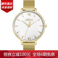 凯梵希正品手表简约时尚大表盘女表防水石英女士手表学生dwob女表 全金钢带白面金钉