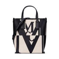 MCM 奢侈品 女士 M Logo黑白拼色迷你帆布手提包购物袋  MWPAAMH02BK001
