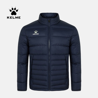 KELME/卡尔美 男士短款羽绒服休闲商务纯色保暖上衣冬季新款鸭绒加厚外套 深蓝 L