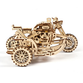 进口乌克兰ugears木质机械传动车模型组装玩具拼装立体diy生日礼物男孩创意挎斗摩托车 彩纸包装 未拼装