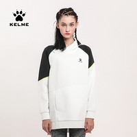 KELME/卡尔美 2020新款连帽撞色拼接卫衣女前短后长中长款上衣女TT60182001 黑色 L/165