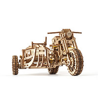 进口乌克兰ugears木质机械传动车模型组装玩具拼装立体diy生日礼物男孩创意挎斗摩托车 原厂包装 未拼装