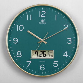 POWER 霸王 北欧简约客厅日历挂钟个性创意时钟家用时尚现代装饰石英钟表24010G3