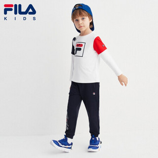 FILA KIDS 斐乐男童长袖T恤2020秋季新款小童宝宝纯棉薄款上衣 标准白-WT 105