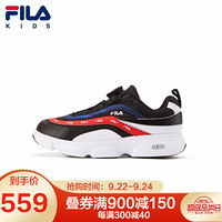 FILA KIDS 斐乐官方 男童鞋2020秋季中大童女童跑步BOA免系带运动 黑色/斐乐白-BW-男 33码/内长20.5cm