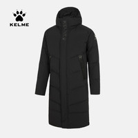 KELME/卡尔美 男女长款羽绒服运动休闲保暖大衣撞色加厚鸭绒大衣 黑色 S