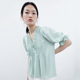 URBAN REVIVO 女士V领短袖衬衫WE19S2CE2007G0 白绿S