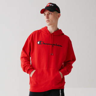 Champion 冠军2020秋冬新款男士草写大LOGO加绒连帽卫衣潮 黑色 L