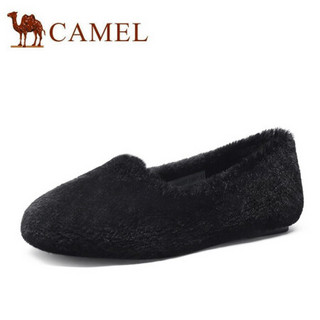 骆驼（CAMEL）女鞋 甜美休闲仿兔毛纯色软底套脚毛毛鞋 A042266257 黑色 36