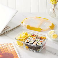 VISIONS 康宁 Snapware分隔玻璃饭盒冰箱微波专用保鲜盒便当盒 长方形840ML智洁两分隔单只装-柠檬黄