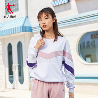 乔丹官方旗舰运动卫衣女2020秋季新款圆领印花套头衫女子针织休闲长袖上衣 白色 175/XL