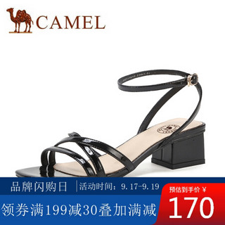 骆驼（CAMEL） 女鞋 优雅秀美素色方头小方跟细带凉鞋 A02717610 黑色 37