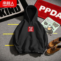 南极人 秋季字母印花连帽卫衣男日系宽松套头帽衫男个性百搭休闲秋季外套-红底白字黑色3XL