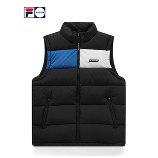 FILA FUSION 斐乐男士羽绒马甲2020冬新款撞色运动外套网球服 深黑-BK 165/88A/S