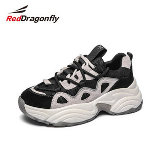 红蜻蜓（REDDRAGONFLY）女鞋时尚休闲潮流百搭韩版运动鞋 WTB302751/52 黑米白 38