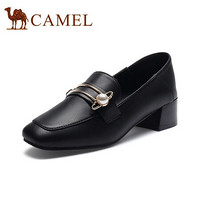 骆驼（CAMEL）女鞋 都市摩登珍珠别针扣饰两穿粗跟乐福鞋 A03549617 黑色 36