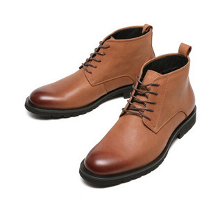 红蜻蜓（REDDRAGONFLY）男皮鞋商务休闲正装高帮舒适加绒男棉靴 WTD401001/02 黄色 41