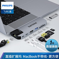 飞利浦 双Type-C扩展坞七合一 雷电3转换器HDMI/SD/TF/PD/USB/RJ45网口 适用于苹果MacBookpro拓展坞