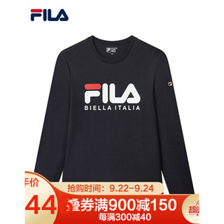 FILA 斐乐官方 男子长袖T恤 2020秋冬简约潮流圆领T恤内搭打底衫 传奇蓝-NV 170/92A/M