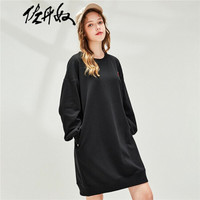 佐丹奴（Giordano） 连衣裙 裙胶章落肩长袖圆领卫衣连衣裙05460891  09标志黑 加大码