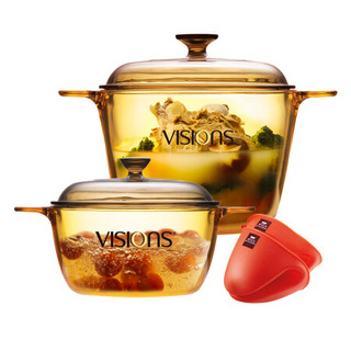 康宁（VISIONS）VS-1.5L晶彩透明玻璃锅汤锅+VS-3.5L深汤锅炖锅+专用手夹