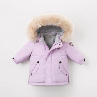 davebella戴维贝拉冬装新品男女童中长款保暖毛领连帽羽绒服 紫色 140cm(9Y（建议身高130-140cm）)