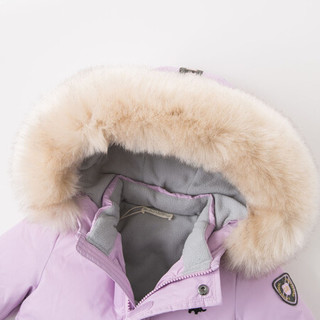 davebella戴维贝拉冬装新品男女童中长款保暖毛领连帽羽绒服 紫色 140cm(9Y（建议身高130-140cm）)