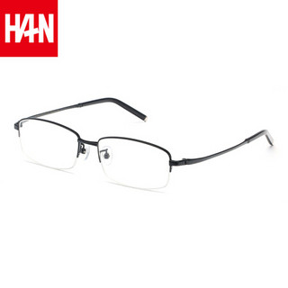 汉（HAN）眼镜框男纯钛半框商务近视眼镜框光学镜架可配近视 43012 黑色 配依视路1.60钻晶A4镜片(0-800度)