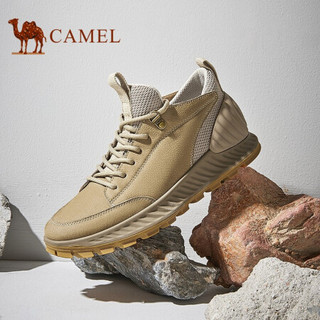 骆驼（CAMEL） 男鞋潮流百搭中帮牛皮工装休闲靴 A042541490 沙色 41