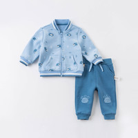 davebella戴维贝拉童装男童套装儿童衣服幼童秋冬2020新款加绒保暖幼儿小童洋气服装 蓝底印花 90cm(3Y(建议身高80-90cm))