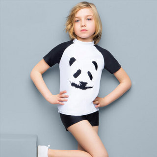 范德安（BALNEAIRE） 男童平角分体 中大童沙滩游泳衣 黑色、白色 9-10(130cm-140 cm)