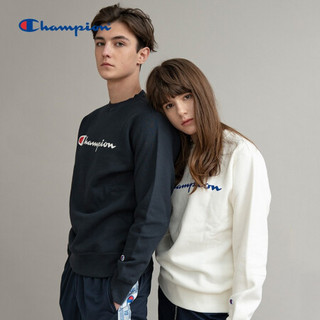 Champion冠军情侣款圆领经典款草字LOGO加绒套头衫卫衣男女 黑色 XL